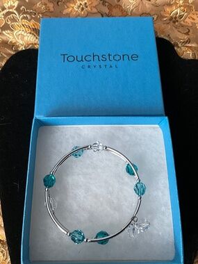 Blue Wind Up Bracelet Pavé Crystals Adjustable #2316B - Touchstone Crystal